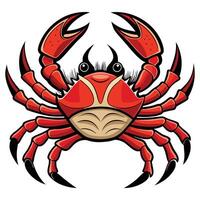 Red Small Crab Flat Style Illustration Claws, Shell, Ocean Creature vector