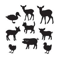 Farmyard Favorites Like Pigs, Goats, Chickens, and Deer Presented in an Animal Silhouette Bundle for Creative Rural Design Themes vector
