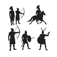 Historic Soldiers with Bows, Spears, and Shields in a Warrior Silhouette Bundle for Creative Historical Themes and Designs vector