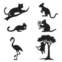 Exotic Wildlife Like Kangaroos, Lizards, and Emus with Scenic Trees in a Creative Silhouette Bundle for Design Projects vector