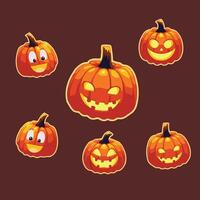 Expressive Halloween bundle illustration with glowing pumpkins on plain background vector