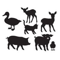 Classic Farm Animals Like Pigs, Goats, and Chickens in a Rural-Inspired Animal Silhouette Bundle for Design Projects vector