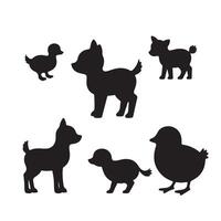 Adorable Ducklings, Puppies, and Chicks in Playful Poses Captured in an Animal Silhouette Bundle for Fun and Creative Designs vector