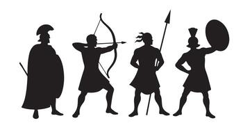 Ancient Warriors with Bows, Shields, and Spears Featured in a Historical Silhouette Bundle for Creative and Educational Designs vector