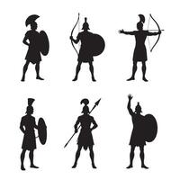 Classic Warriors with Bows, Spears, and Shields Presented in a Silhouette Bundle for Historical and Creative Design Projects vector
