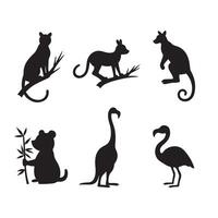 Tropical Wildlife Including Flamingos, Pandas, and Lemurs Presented in an Exotic Animal Silhouette Bundle for Creative Projects vector