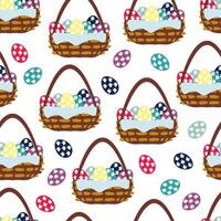 Seamless pattern easter basket with colorful eggs vector