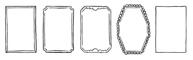 Set of elegant whimsical hand-drawn frames in trendy vintage styles. Simple chalk hand drawn borders. Rectangle shape vector