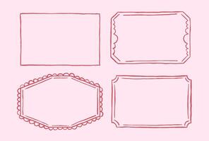 Set of elegant whimsical hand-drawn frames in trendy vintage styles. Simple red chalk hand drawn borders. Rectangle horizontal shape vector