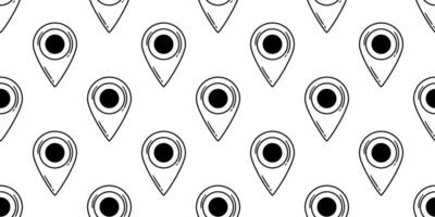 A seamless black-and-white pattern featuring hand-drawn location pins, perfect for navigation, maps, and geolocation-themed designs. vector