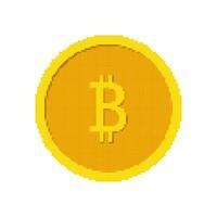 Golden Bitcoin Icon in Pixel Art Style. Digital Cryptocurrency for Blockchain Transactions. Gold Crypto Coin for Digital Economy. Isolated Illustration vector