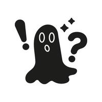 Surprised Ghost With Exclamation And Question Mark Silhouette Icon. Spooky Character Glyph Symbol. Scared Spirit With Stars. Isolated Illustration vector