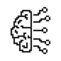 Pixelated Brain with Circuits Icon. Artificial Intelligence and Neural Network Symbol. AI Technology with Circuit Elements Design. Isolated Illustration vector
