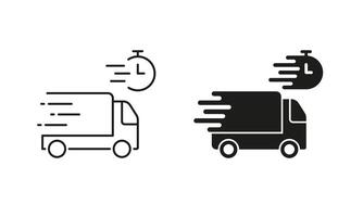 Fast Shipping Service Line and Silhouette Icon Set. Express Shipment Symbol. Editable Stroke. Isolated Illustration vector