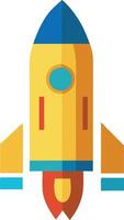 A cartoon rocket ship with a blue and yellow color scheme vector