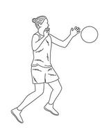 Female athlete performing a dynamic throw while playing a ball sport in a training session vector