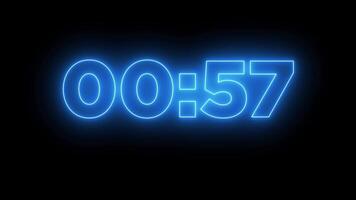 60 Seconds display timer Neon line counting down Animation Isolated on Black Background video