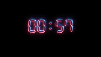 1 minute display timer Neon line counting down Animation Isolated on Black Background video