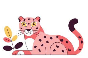 Cartoon cute stylized pink leopard flat illustration isolated on white background vector