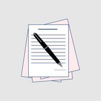 Pen and paper icon. Illustration of a sheet of paper with a pen on a white background. Illustration of a contract letter complete with pen and signature illustration vector