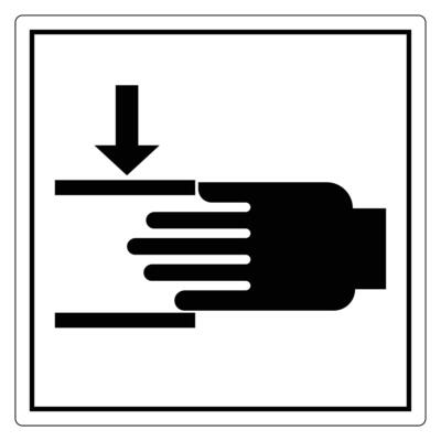 Caution Sign Indicating Hand Placement with Arrow Direction for Safety and Compliance in Work Environments