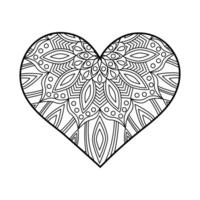 Heart linear illustration with lace pattern. Outline mandala ornaments on white. Valentine's Day coloring page vector