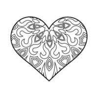 Heart linear illustration with geometric pattern. Outline mandala ornaments on white. Valentine's Day coloring page vector