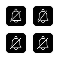 Silent bell outline icon set collection on black square. Mute notification sign symbol vector