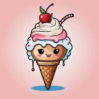 Ice cream cone with cherry on top vector