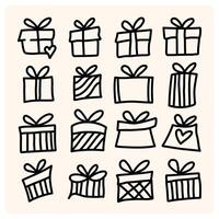 Hand drawn gift box set doodle with background cream vector