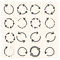 Hand drawn set of sync arrows isolated on a cream background. vector