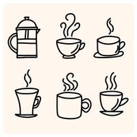 Hand drawn hot drinks set. Doodle coffee cups cream background. vector
