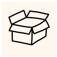Cardboard box, open and empty with doodle style drawing vector