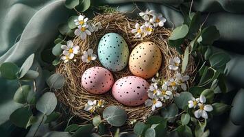 easter eggs in a nest with flowers video