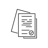 linear pile of license or contract documents. concept of doc checkup with approve seal or correct pact. contour flat trend modern research logo art graphic design isolated on white background vector