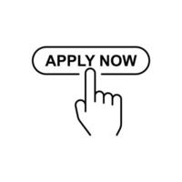 Apply now icon in flat style. Finger cursor illustration on white isolated background. Click button business concept vector