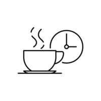 coffee break icon, time drink, cup with clock, thin line symbol, illustration vector