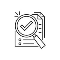 audit review icon for financial compliance research. stroke art trend modern paperwork logotype graphic web lineart design element isolated on white. concept of fraud search or accounting plan symbol vector