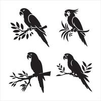 Parrots on Branches Silhouettes vector