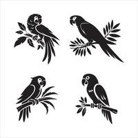 Sleek Parrot and Branch Silhouette Art vector