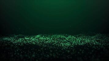 Glowing blue dust particles oscillate. Green cyberspace particle. Dark green background Mint fresh template, green background mockup. Science background. Looping HD, 60 fps. video