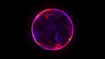 Abstract red globe orb. Red and violet particles sphere. Energy orb motion graphic. Bright glowing rotating 3d sphere. Colorful sphere with swirling smoke effect within. 4K loop. smoke ball. video