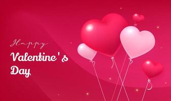 Valentine's Day banner design red pink heart balloons on a red background vector