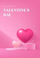 Valentine's Day poster design with red and pink hearts on display vector