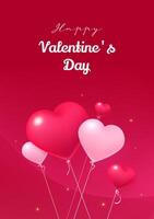 Valentine's Day poster design red pink heart balloons on a red background vector