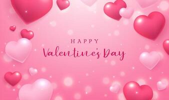 Valentine's Day banner design red pink heart balloons and shiny background vector