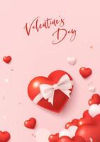 Valentine's Day poster design with a red heart tied with a bow vector