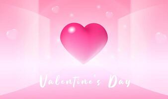 Valentine's Day banner design with pink love heart in abstract background vector