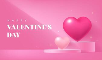 Valentine's Day banner design with red and pink hearts on display vector
