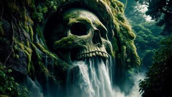 Discover the Mysterious Skull Waterfall hidden deep within a lush and vibrant jungle ecosystem video